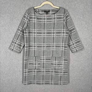 Primark Dress 8 Gray Plaid Shirt Mini Pocket 3/4‎ Sleeve Career Office Church